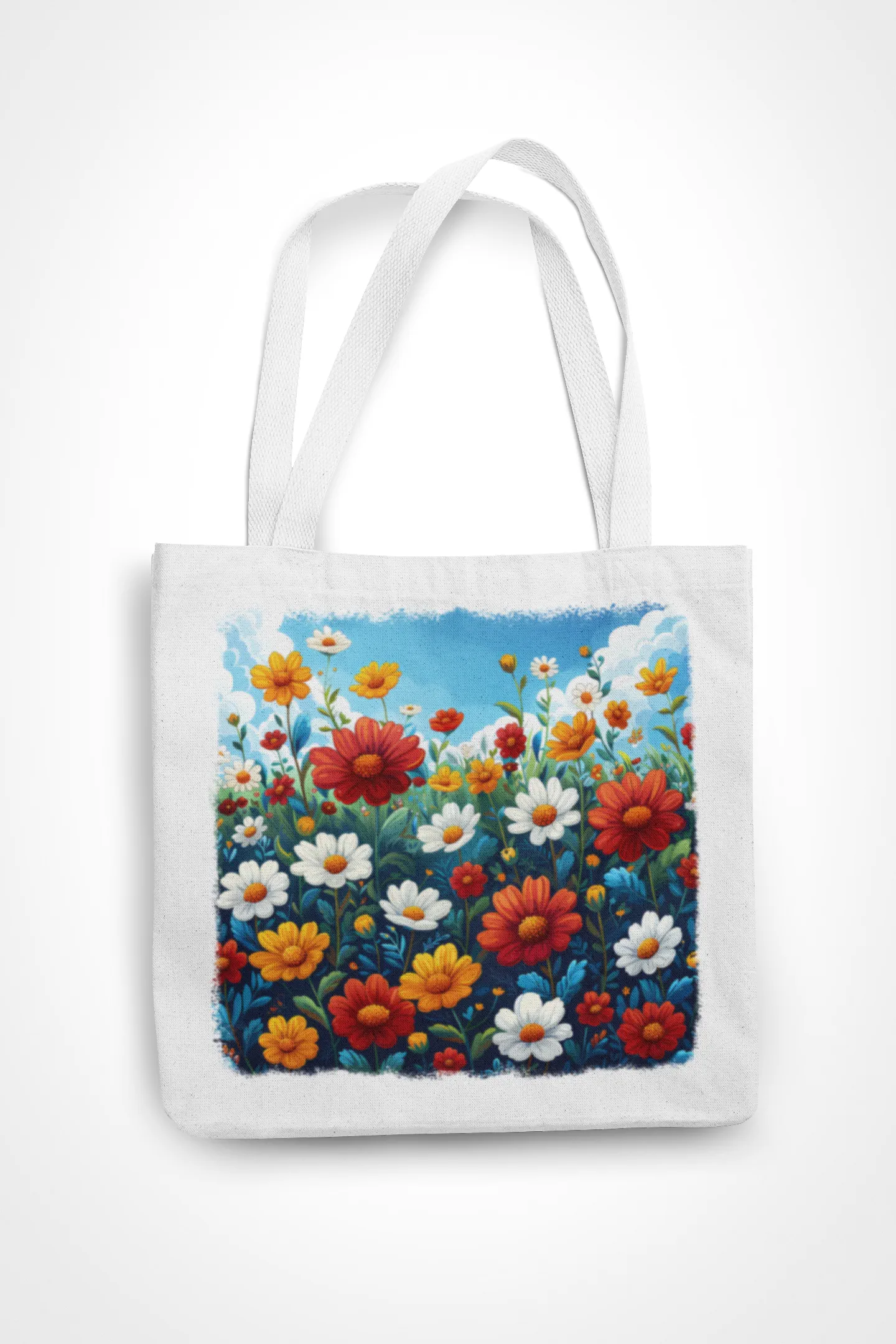 Blooming Meadow tote bag WH mockup 1 Rozkvetlá louka | praktická bavlněná nákupní taška s potiskem - Obrázek 1