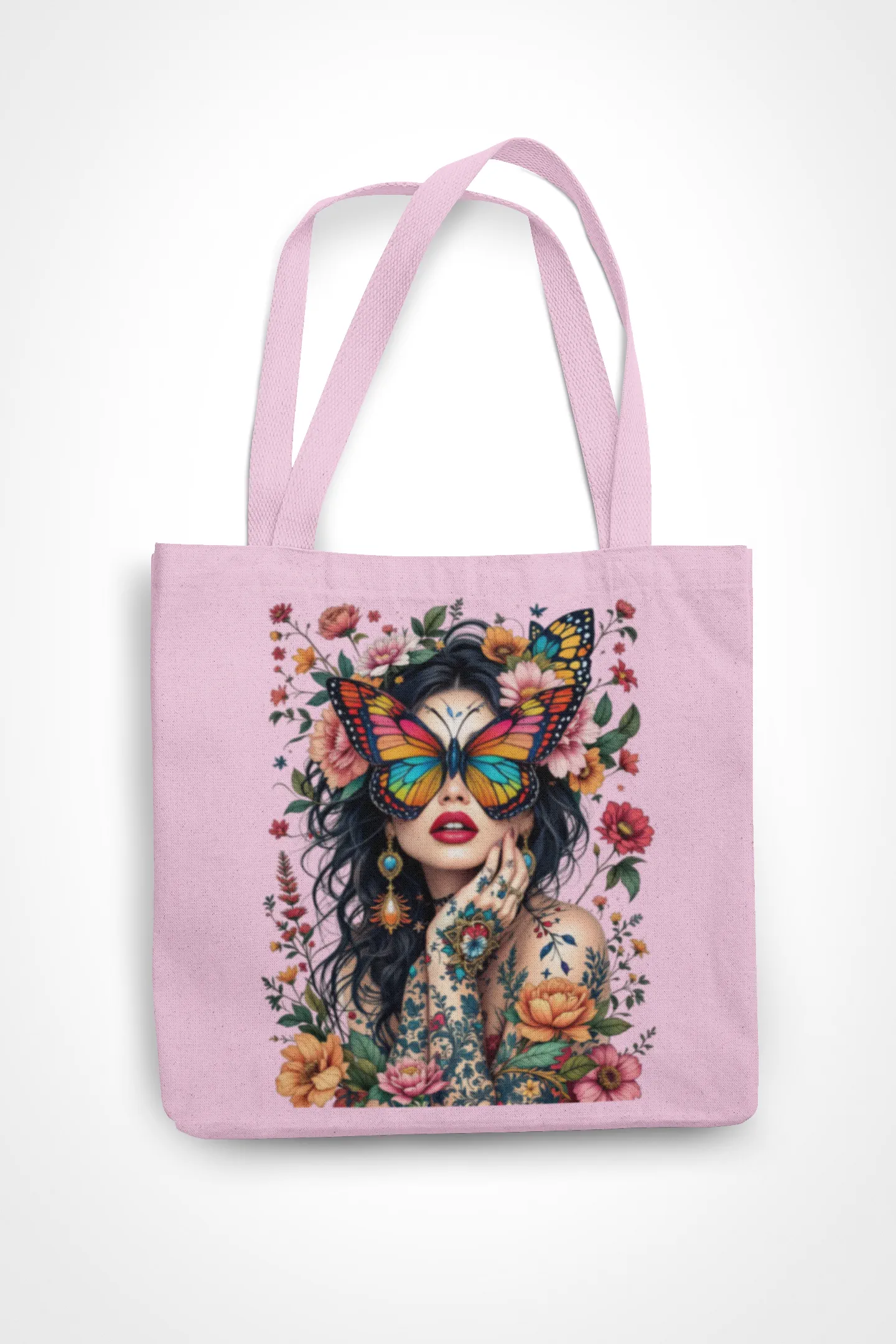 Butterfly Mask tote bag PINK mockup 1 Motýlí maska | praktická bavlněná nákupní taška s potiskem - Obrázek 1