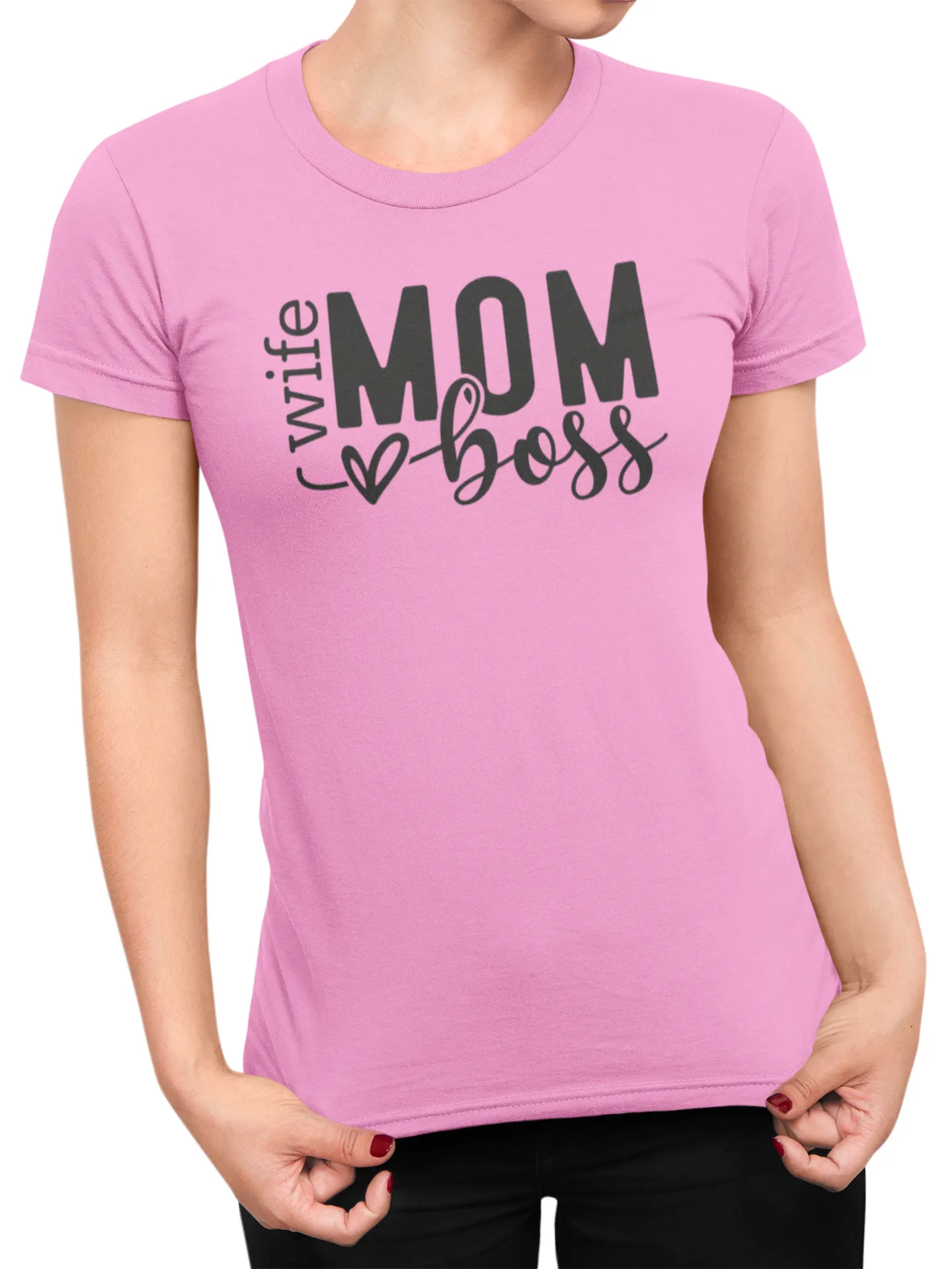 Mom-Wife-Boss shirt womens PNK #fd9ed1 mockup 1_1440 Mom Wife Boss | dámské bavlněné tričko - Obrázek 1
